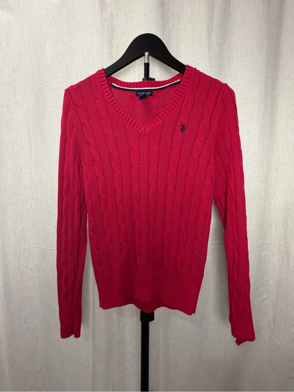 U.S. Polo Assn. Men's Red Cable-Knit V-Neck Sweater